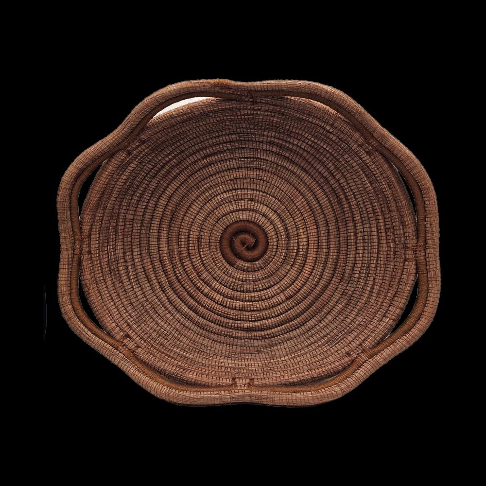 Artisan Handwoven Coiled Basket Natural Reed High End Decorative Tray 17 Inch